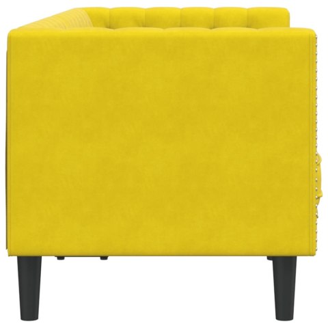  Sofa Chesterfield z wałkami, dwuosobowa, żółta, aksamit Lumarko! Lumarko!