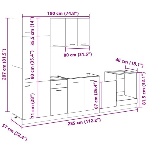 Zestaw 7 szafek kuchennych, dąb sonoma, materiał drewnopochodny Lumarko! Lumarko!