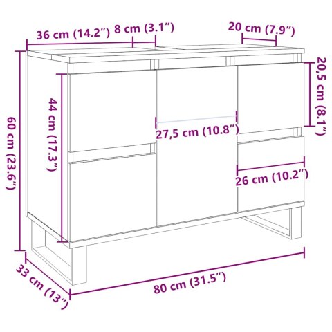Szafka pod umywalkę łazienkową, stare drewno, 80x33x60 cm Lumarko! Lumarko!