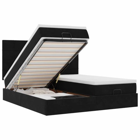 Rama łóżka otomana z materacami, czarna, 200x200 cm, aksamit Lumarko! Lumarko!