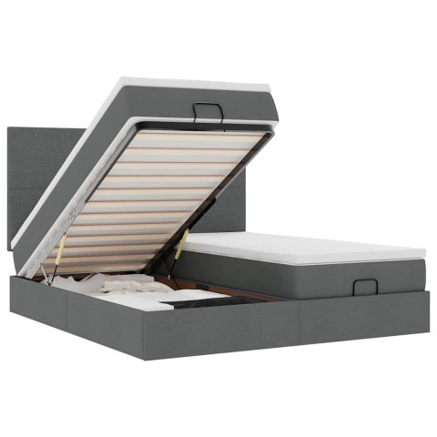 Rama łóżka otomana z materacami, szara, 180x200 cm, tkanina Lumarko! Lumarko!