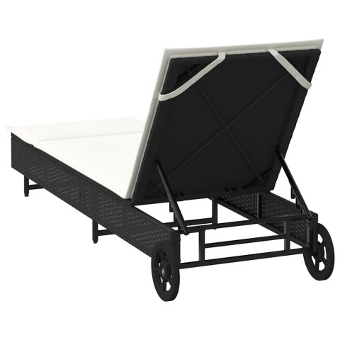 Leżak na kółkach, z poduszką, czarny, polirattan Lumarko! Lumarko!