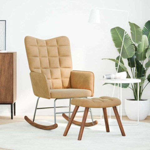  Fotel bujany ze stołkiem Brązowy aksamit Lumarko! Lumarko!