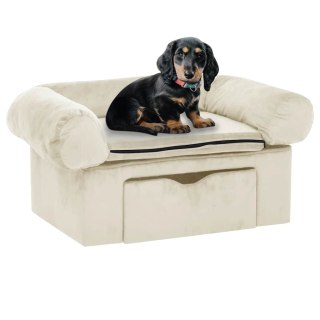 Sofa dla psa, z szufladą, kremowa, 75x50x38 cm, pluszowa Lumarko! Lumarko!