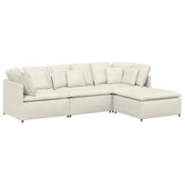  Sofa modułowa z podnóżkiem i poduszkami aksamitna kremowa Lumarko! Lumarko!