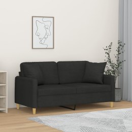 VidaXL 2-osobowa sofa z poduszkami, czarna, 140 cm, tkanina