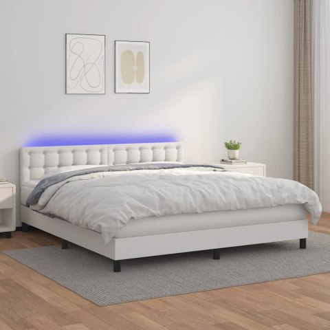  Łóżko kontynentalne z materacem i LED, biała ekoskóra 160x200cm Lumarko! Lumarko!