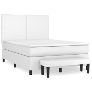  Łóżko kontynentalne z materacem, białe, ekoskóra 140x190 cm Lumarko! Lumarko!