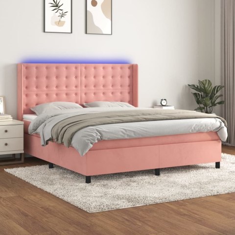  Łóżko kontynentalne z materacem i LED, różowy aksamit 160x200cm Lumarko! Lumarko!