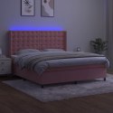  Łóżko kontynentalne z materacem i LED, różowy aksamit 160x200cm Lumarko! Lumarko!