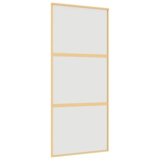 VidaXL Drzwi przesuwne, złote, 90x205 cm, mrożone szkło ESG, aluminium