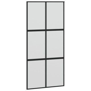 VidaXL Drzwi przesuwne, czarne, 102,5x205cm, szkło hartowane aluminium