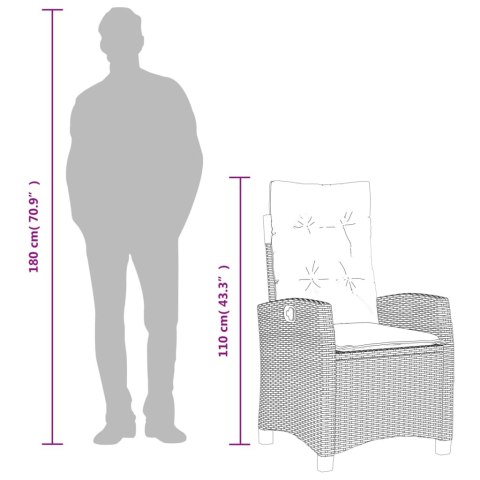  Rozkładany fotel ogrodowy z poduszkami, mieszany beż polirattan Lumarko! Lumarko!