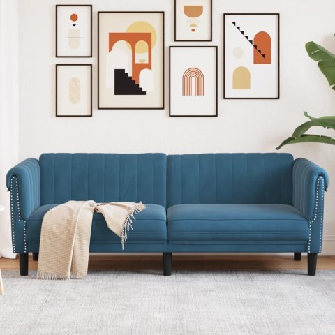 Sofa 3-osobowa, niebieska, tapicerowana aksamitem Lumarko! Lumarko!