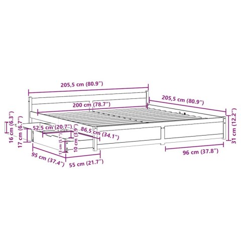 Łóżko bez materaca, białe, 200x200 cm, lite drewno sosnowe Lumarko! Lumarko!