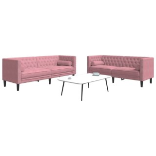 2-częściowy wypoczynek Chesterfield z wałkami, różowy, aksamit Lumarko! Lumarko!