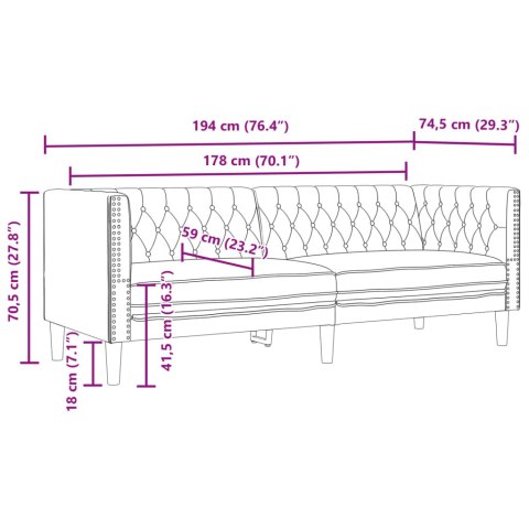  Sofa Chesterfield, 3-os., szara, tapicerowana sztuczną skórą Lumarko! Lumarko!