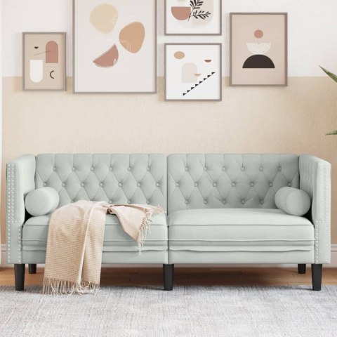  Sofa Chesterfield z wałkami, dwuosobowa, jasnoszara, aksamit Lumarko! Lumarko!