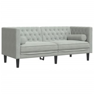  Sofa Chesterfield z wałkami, dwuosobowa, jasnoszara, aksamit Lumarko! Lumarko!