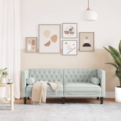  Sofa Chesterfield z wałkami, dwuosobowa, jasnoszara, aksamit Lumarko! Lumarko!