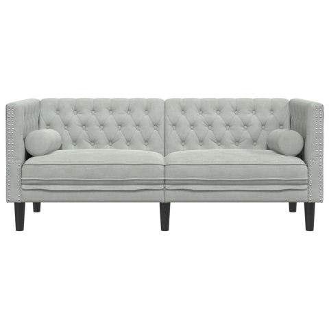  Sofa Chesterfield z wałkami, dwuosobowa, jasnoszara, aksamit Lumarko! Lumarko!