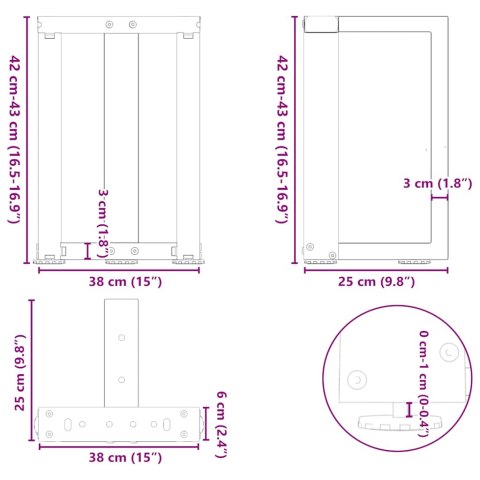  Nogi do stolika kawowego, 2 pcs., antracyt, 38x25x(42-43) cm Lumarko! Lumarko!