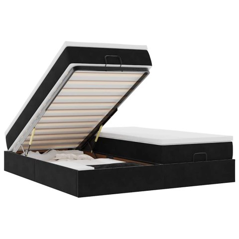  Rama łóżka otomana z materacami, czarna, 200x200 cm, aksamit Lumarko! Lumarko!