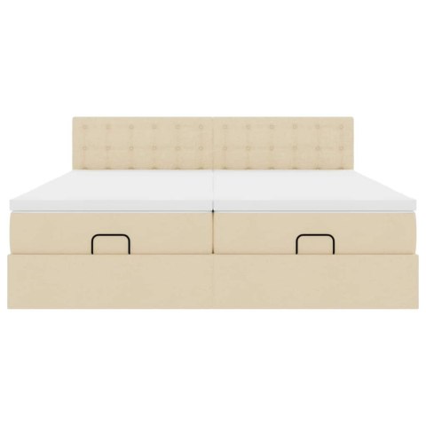 Rama łóżka otomana z materacami, kremowa, 200x200 cm, tkanina Lumarko! Lumarko!