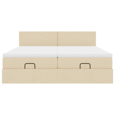  Rama łóżka otomana z materacami, kremowa, 200x200 cm, tkanina Lumarko! Lumarko!