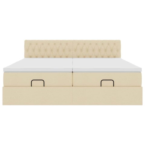  Rama łóżka otomana z materacami, kremowa, 200x200 cm, tkanina Lumarko! Lumarko!