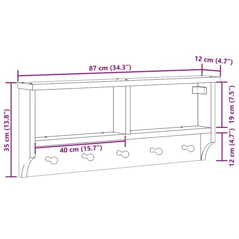 Wieszak ścienny na ubrania SANDNES 87x12x35cm Drewno lite Sosna Lumarko! Lumarko!