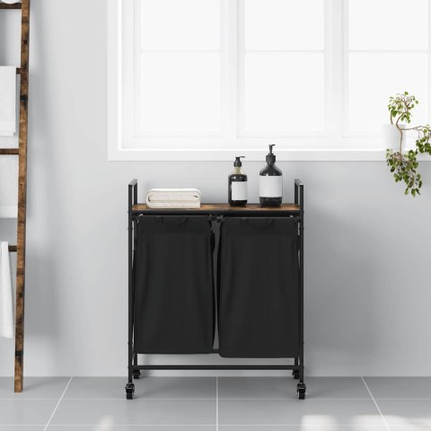 Kosz na pranie 2 przegrody z kółkami, przydymiony dąb Lumarko! Lumarko!