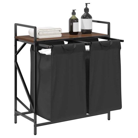 Kosz na pranie 2 przegrody z półką, brązowy dąb Lumarko! Lumarko!