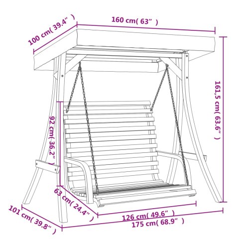 Huśtawka z zadaszeniem, lite drewno świerkowe w kolorze teku Lumarko! Lumarko!
