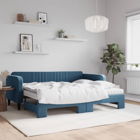 Sofa rozsuwana z materacami, niebieska, 90x200 cm, aksamit Lumarko! Lumarko!