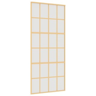 VidaXL Drzwi przesuwne, złote, 90x205 cm, mrożone szkło ESG, aluminium
