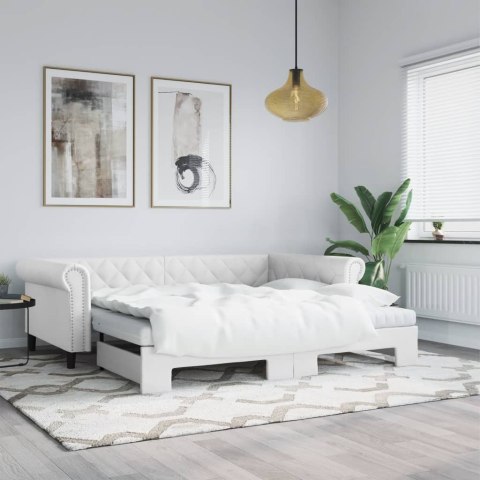 Sofa rozsuwana z materacami, biała, 90x200 cm, sztuczna skóra Lumarko! Lumarko!