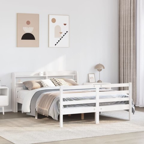 Rama łóżka z wezgłowiem, biała, 135x190 cm, drewno sosnowe Lumarko! Lumarko!