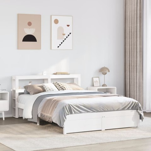 Rama łóżka z wezgłowiem, biała, 150x200 cm, lite drewno sosnowe Lumarko! Lumarko!