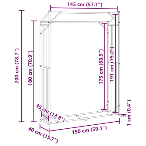 Stojak na drewno opałowe z drutem stalowym, 150x40x200 cm Lumarko! Lumarko!