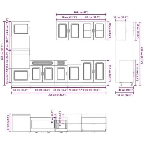 Zestaw szafek kuchennych, Kalmar, 7-częściowy, dąb sonoma Lumarko!