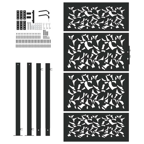 Brama ogrodowa czarna 105x180 cm stalowy wzór liścia Lumarko!