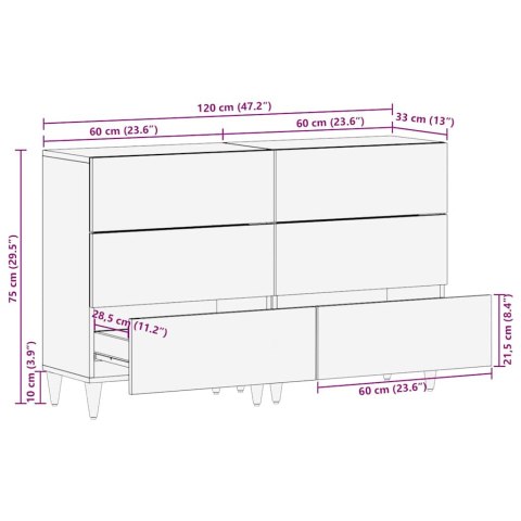 Komody 2 szt. Jasnoszary 60x33,5x75 cm Drewno lite Mango Lumarko!