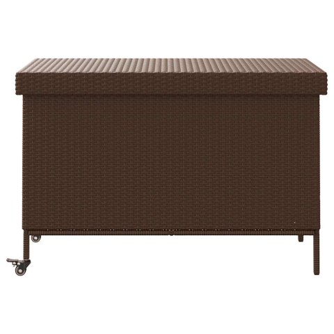 Skrzynia ogrodowa z kółkami, brązowa, 110x55x73 cm, polirattan Lumarko!