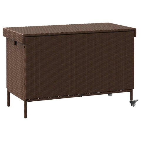 Skrzynia ogrodowa z kółkami, brązowa, 110x55x73 cm, polirattan Lumarko!