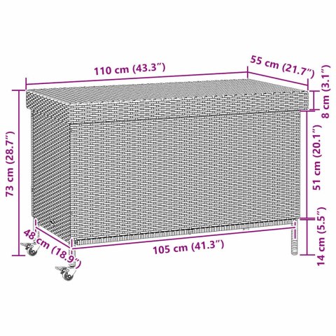 Skrzynia ogrodowa z kółkami, brązowa, 110x55x73 cm, polirattan Lumarko!