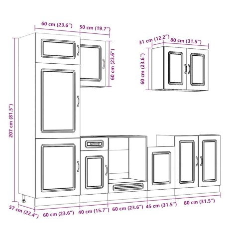 Zestaw szafek kuchennych 7 -częściowy, biały o wysokim połysku Lumarko!