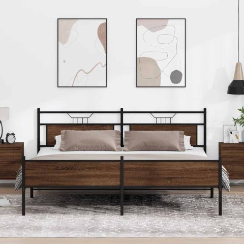 Metalowa rama łóżka, bez materaca, brązowy dąb, 200x200 cm Lumarko!
