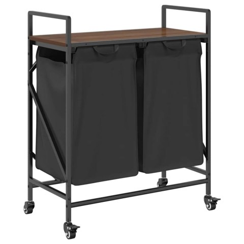 Kosz na pranie 2 przegrody z kółkami, brązowy dąb Lumarko!