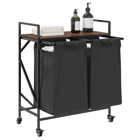 Kosz na pranie 2 przegrody z kółkami, brązowy dąb Lumarko!